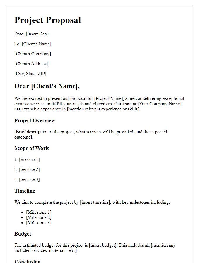 Letter template of creative services project proposal.