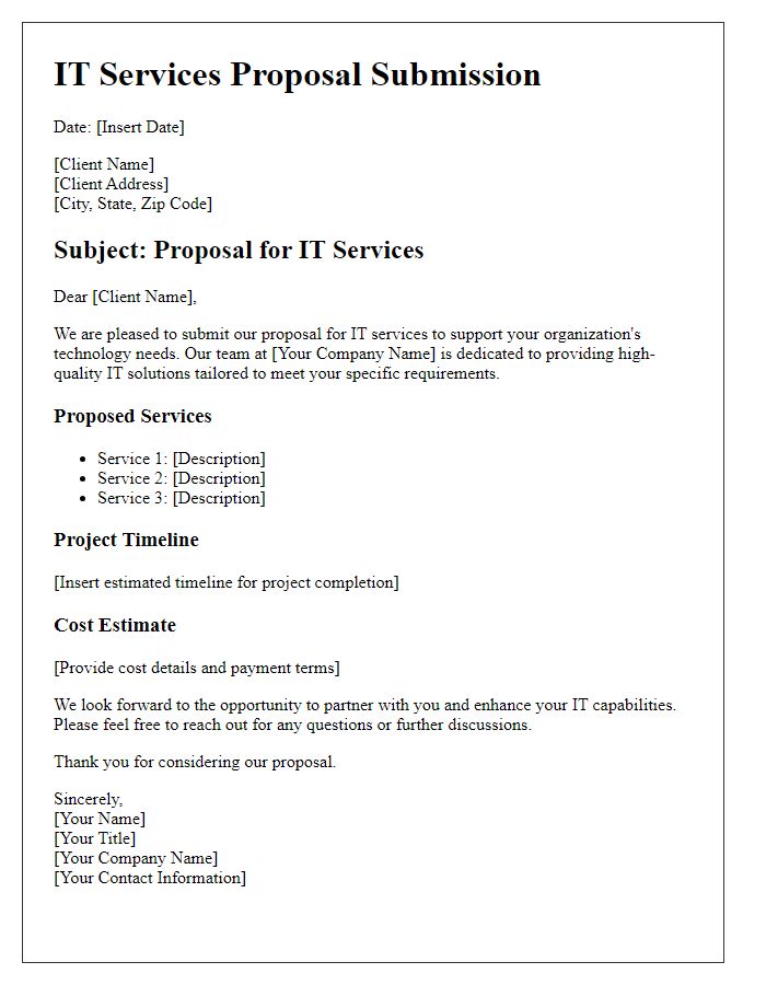 Letter template of IT services proposal submission.