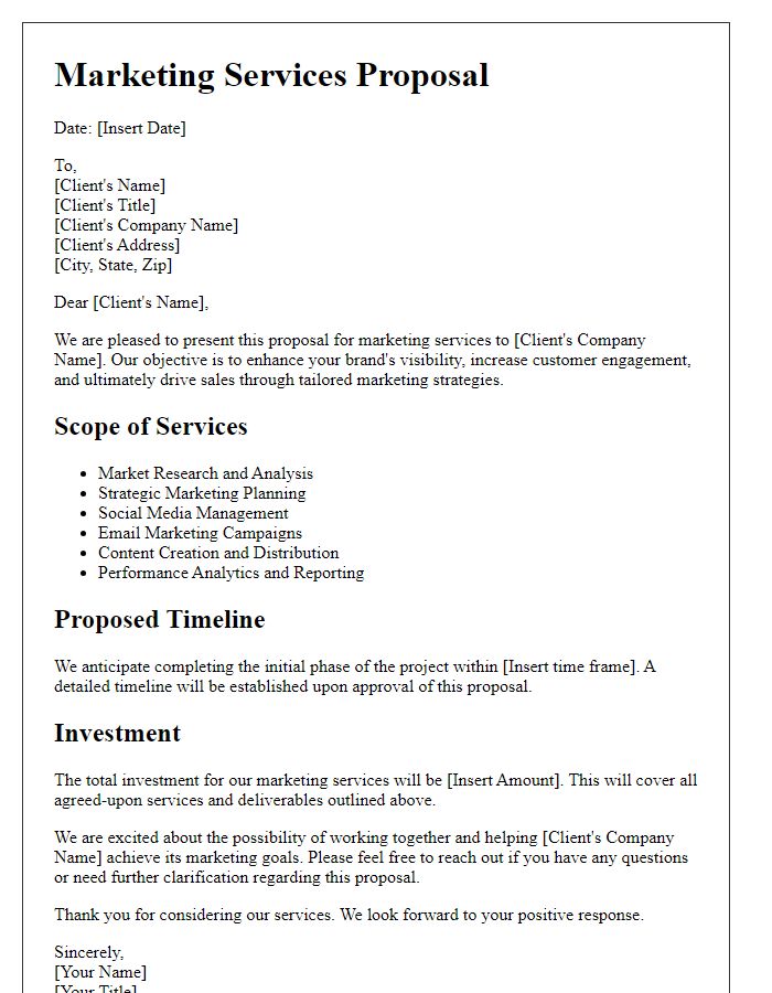 Letter template of marketing services proposal letter.