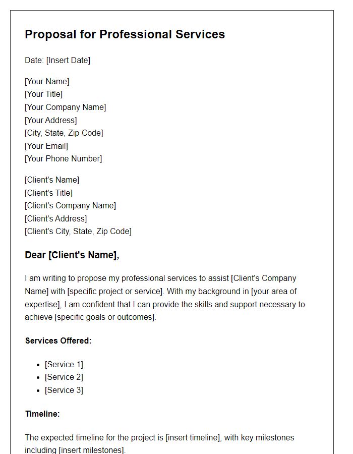 Letter template of proposal for professional services offering.