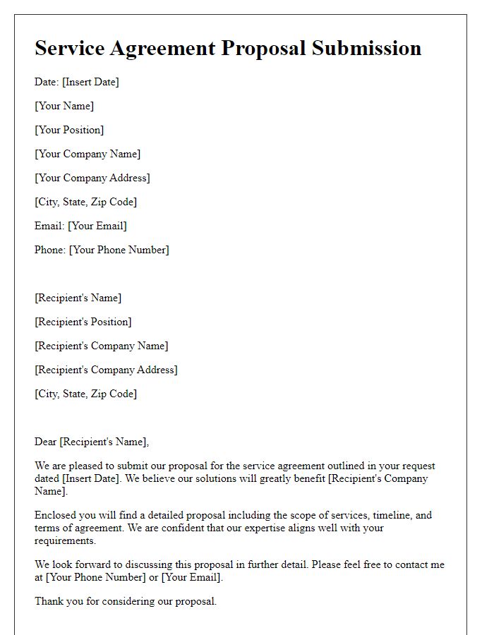 Letter template of service agreement proposal submission.