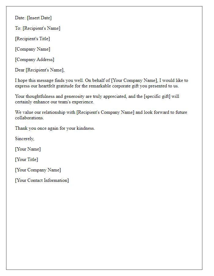 Letter template of acknowledgment for the remarkable corporate gift