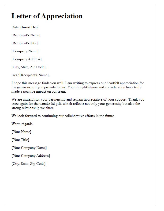 Letter template of appreciation for corporate gift acceptance