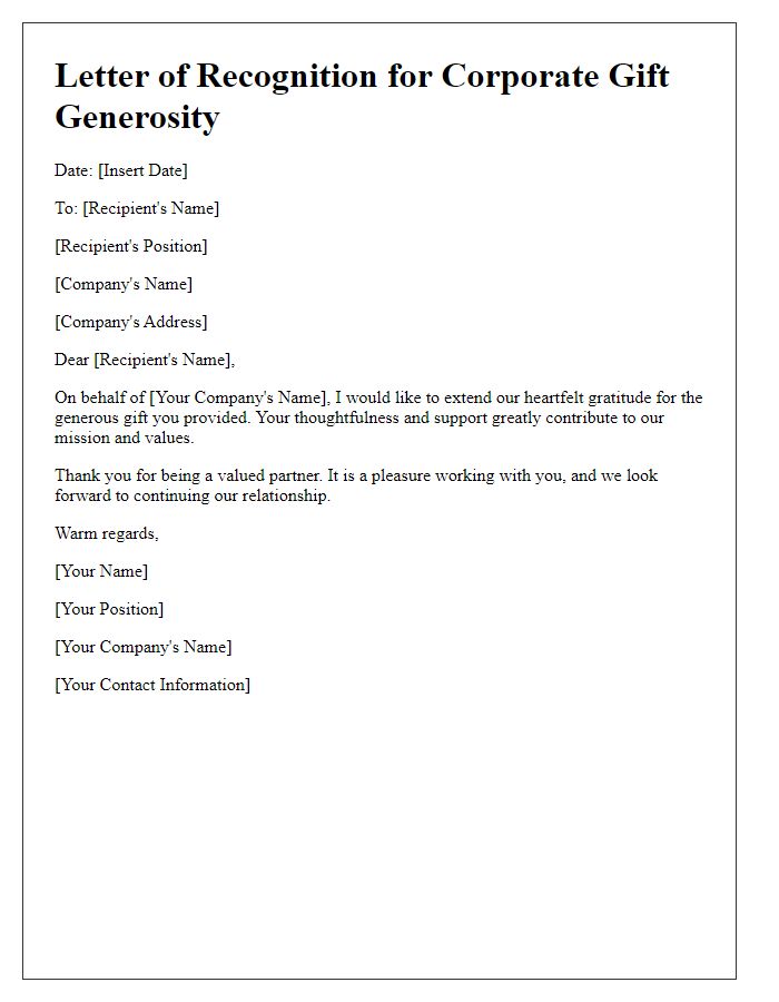 Letter template of recognition for corporate gift generosity