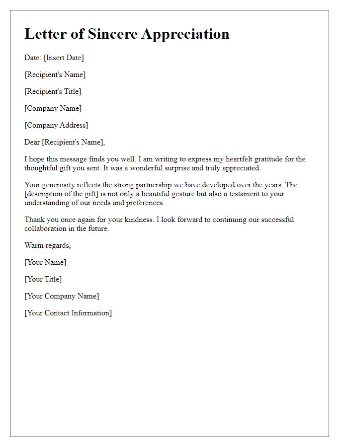 Letter template of sincere appreciation for your corporate gift