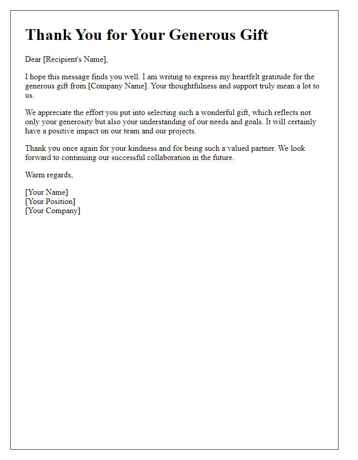 Letter template of thanks for generous corporate gifting