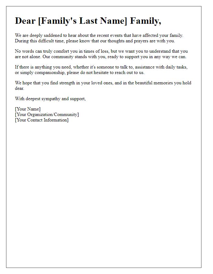 Letter template of compassionate support for affected families.