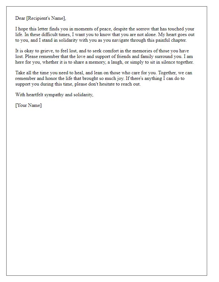 Letter template of solidarity in times of sorrow.