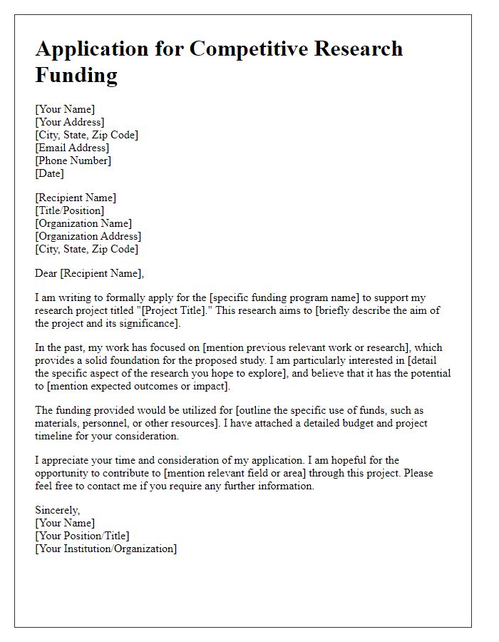 Letter template of application for competitive research funding