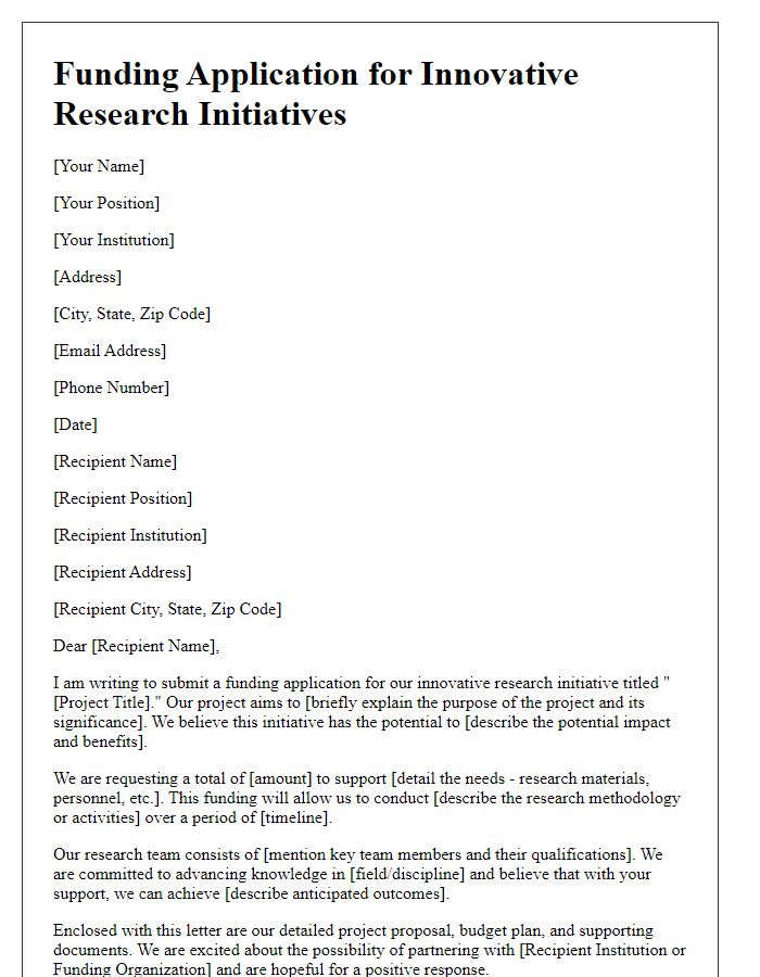 Letter template of funding application for innovative research initiatives