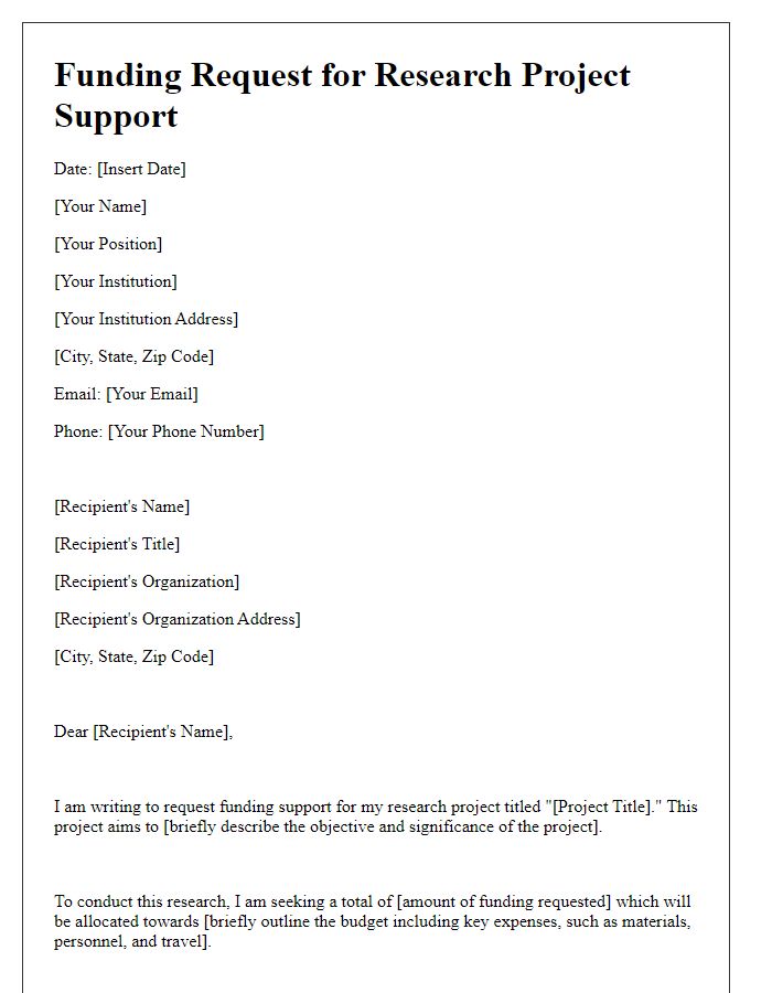 Letter template of funding request for research project support