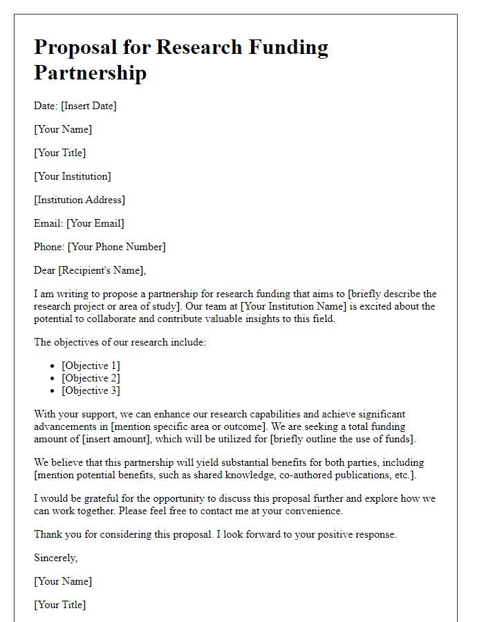 Letter template of proposal for research funding partnership