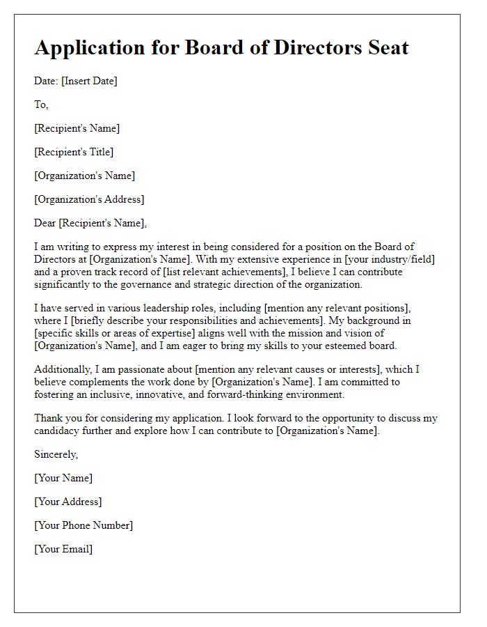 Letter template of application for board of directors seat