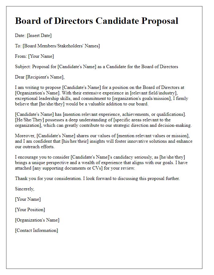 Letter template of board of directors candidate proposal