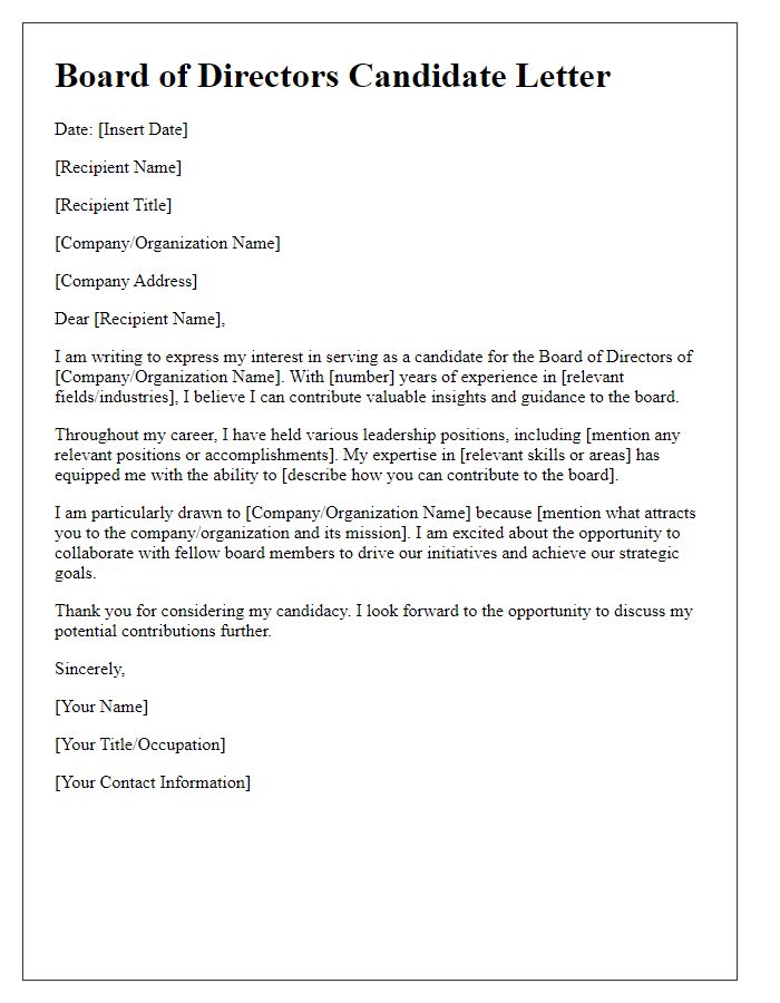 Letter template of candidates for board of directors