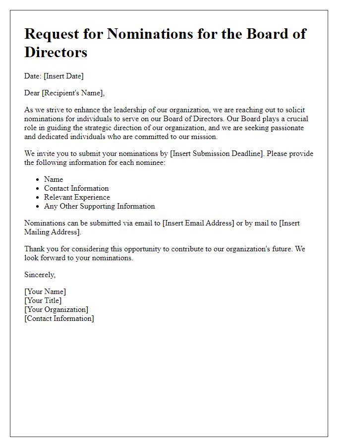 Letter template of solicitation for board of directors nominations