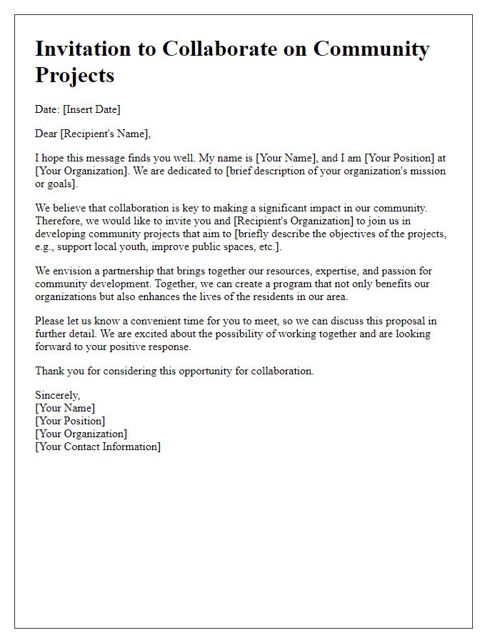 Letter template of collaboration invitation for community projects