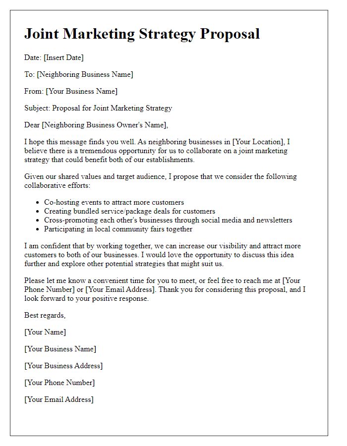 Letter template of joint marketing strategy for neighboring businesses