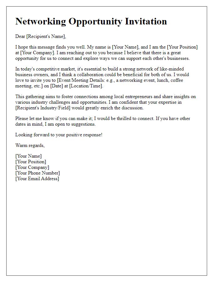 Letter template of networking opportunity for business owners