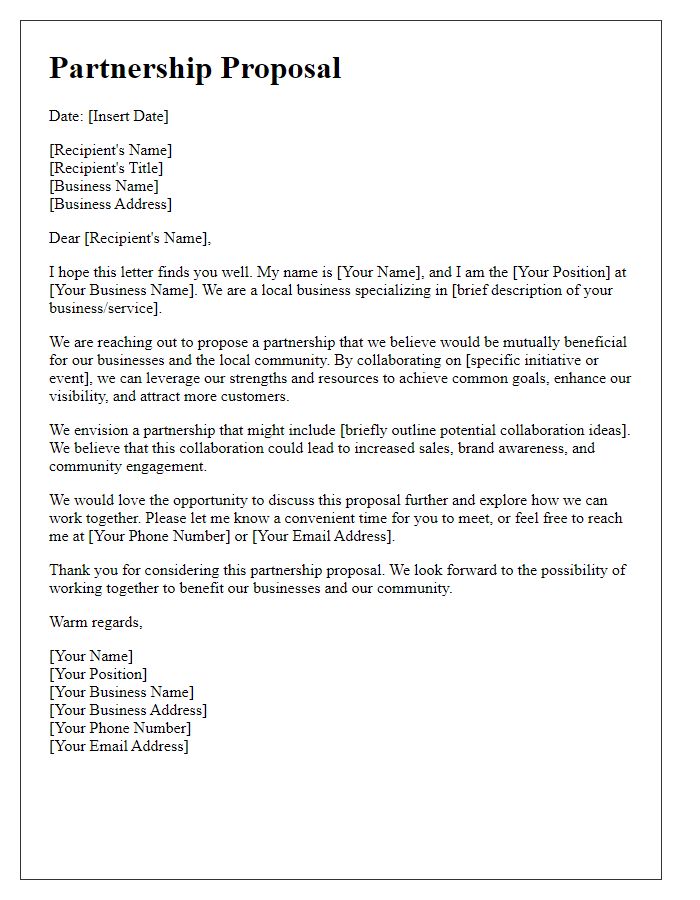 Letter template of partnership proposal for local businesses