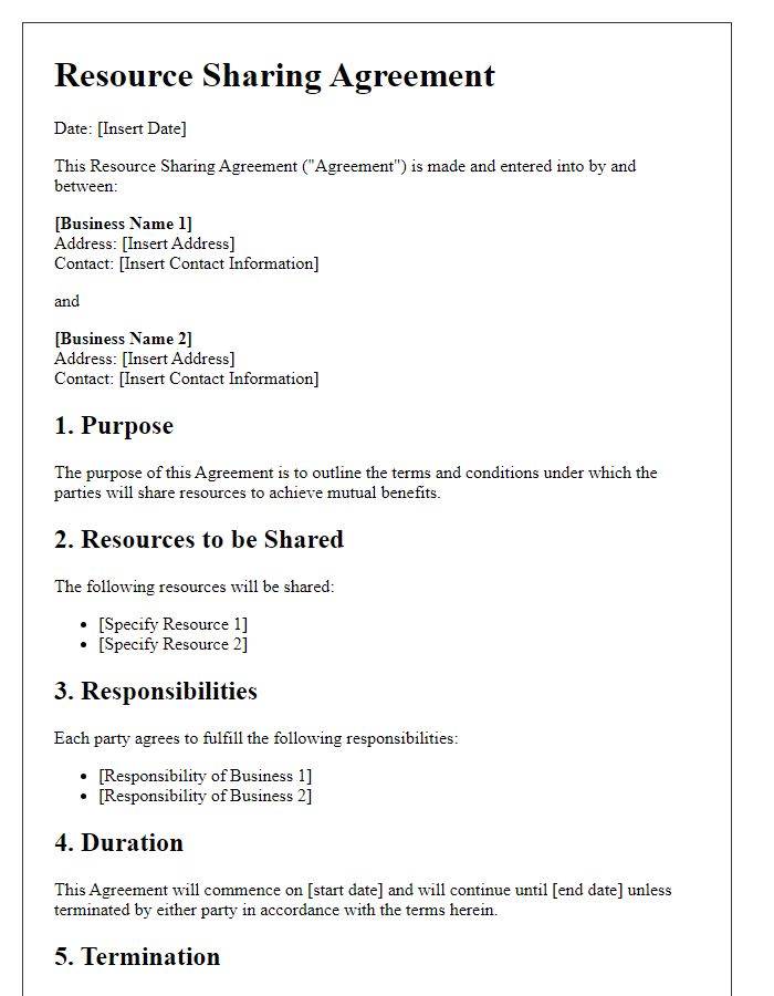 Letter template of resource sharing agreement between local businesses