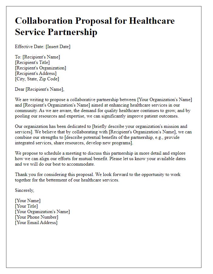 Letter template of collaboration proposal for healthcare service partnership