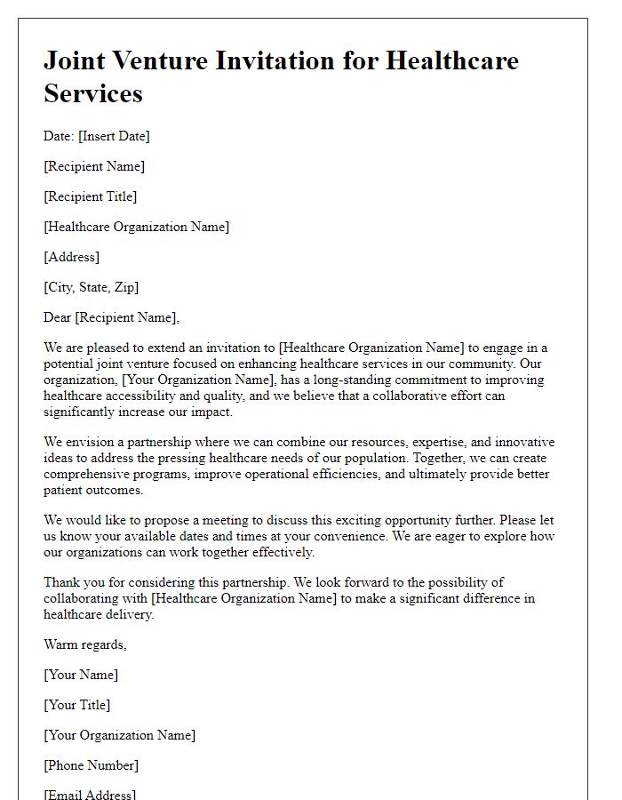 Letter template of joint venture invitation for healthcare service organizations