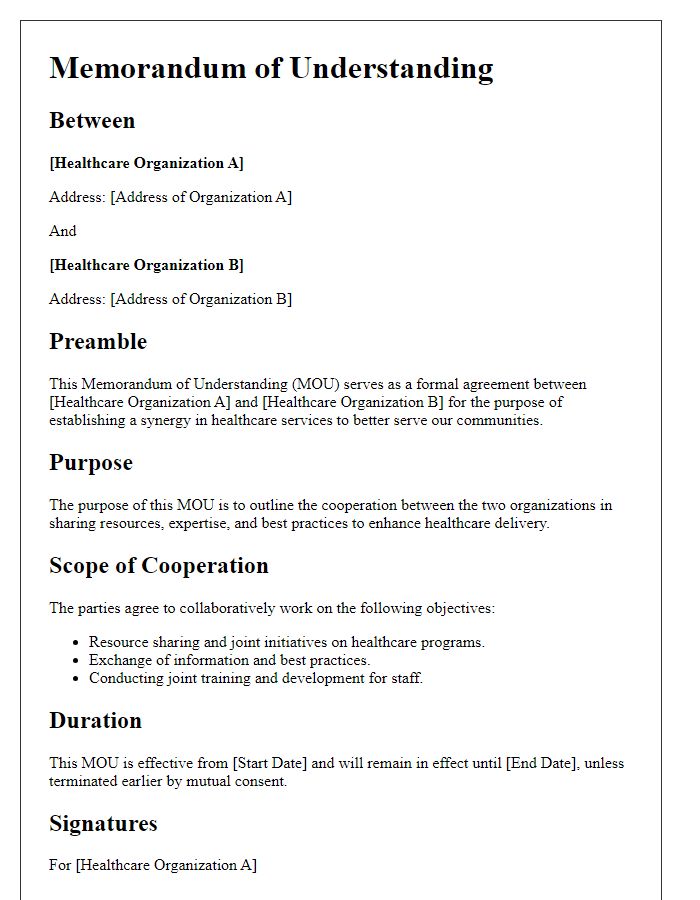 Letter template of memorandum of understanding for healthcare service synergy