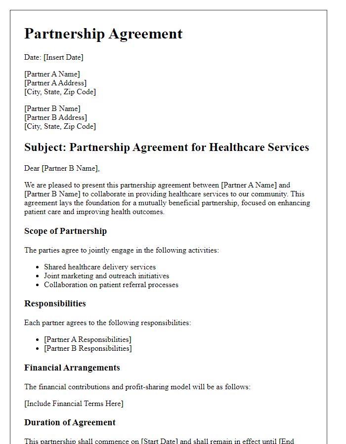 Letter template of partnership agreement for healthcare service providers