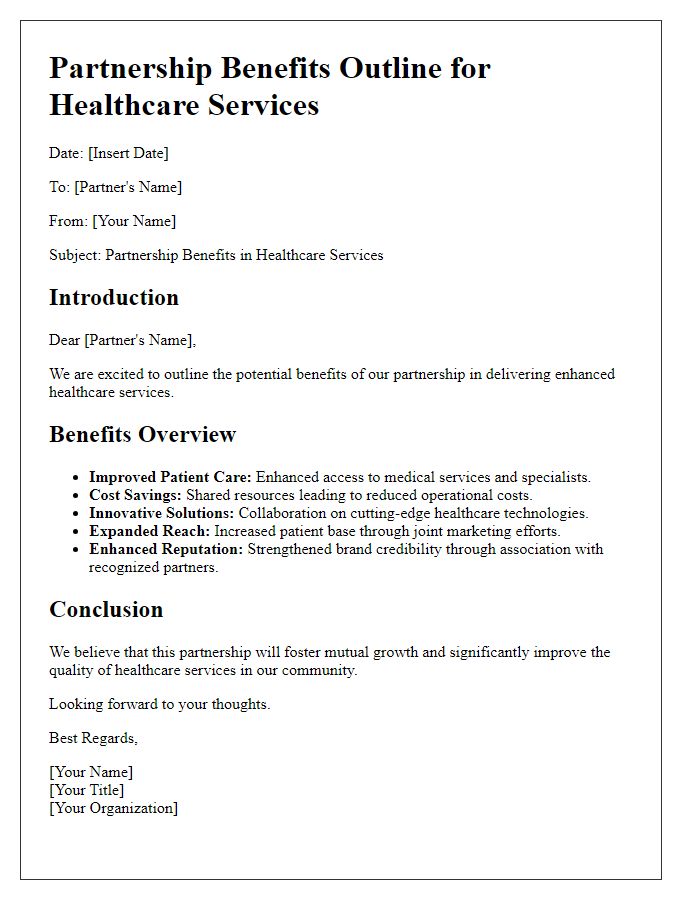 Letter template of partnership benefits outline for healthcare services