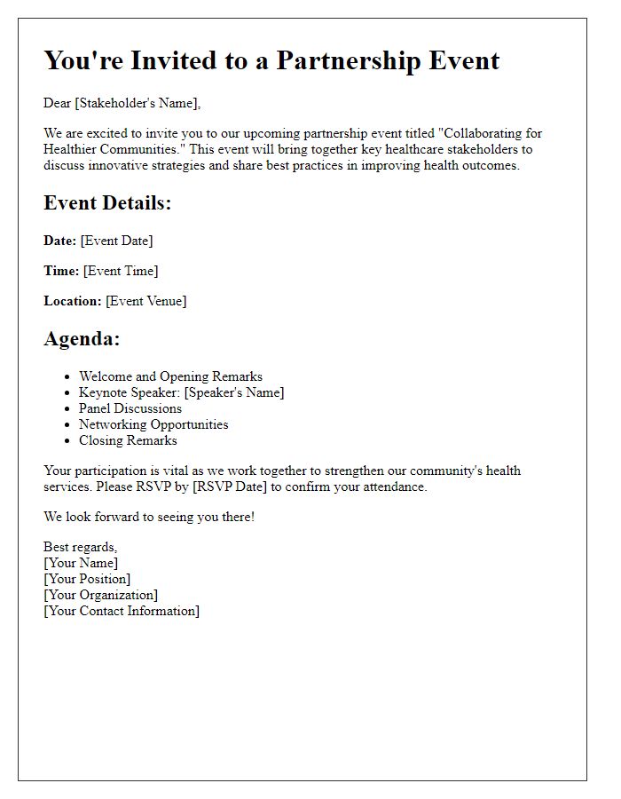 Letter template of partnership event invitation for healthcare stakeholders