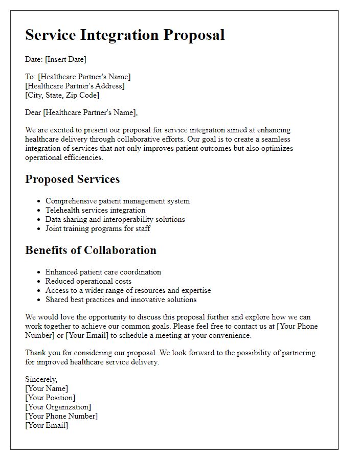 Letter template of service integration proposal for healthcare partners