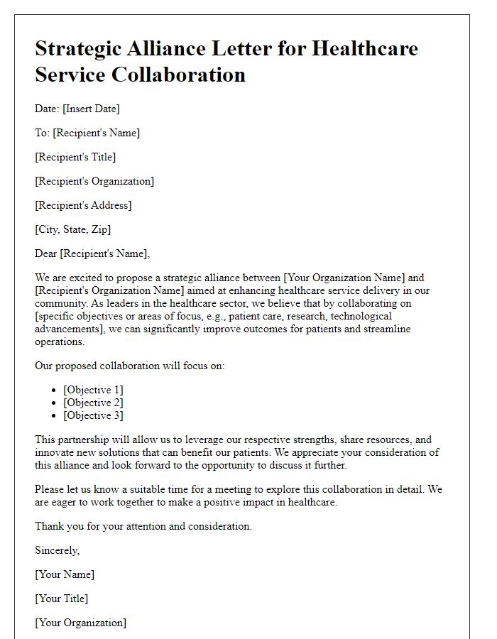 Letter template of strategic alliance for healthcare service collaboration