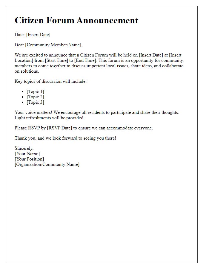 Letter template of citizen forum announcement