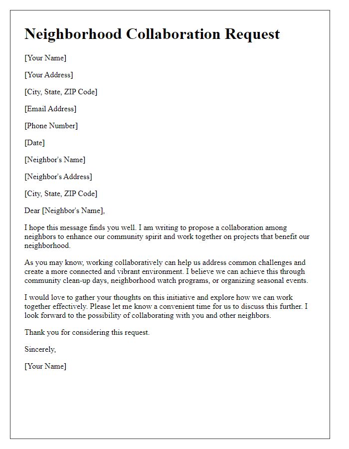 Letter template of neighborhood collaboration request