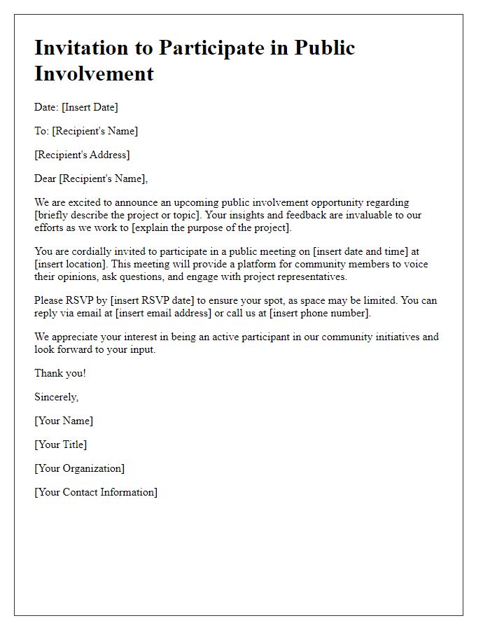 Letter template of public involvement call