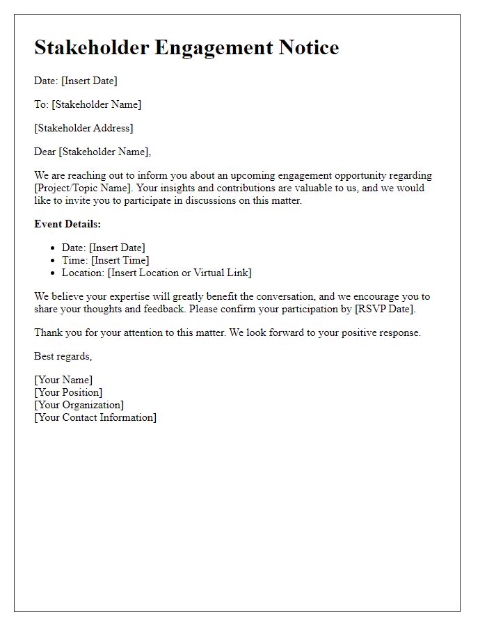 Letter template of stakeholder engagement notice