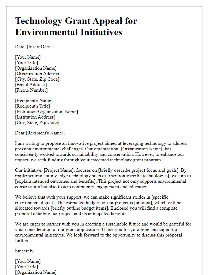 Letter template of technology grant appeal for environmental initiatives