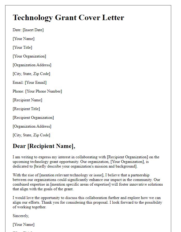 Letter template of technology grant cover letter for collaborations