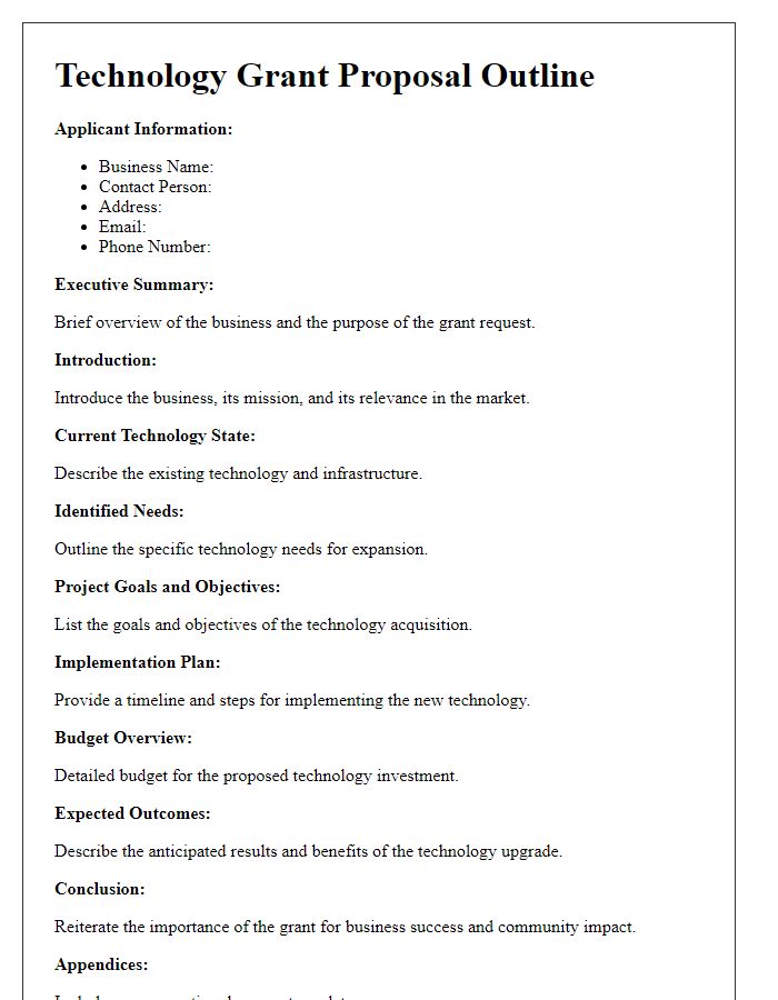 Letter template of technology grant outline for business expansions