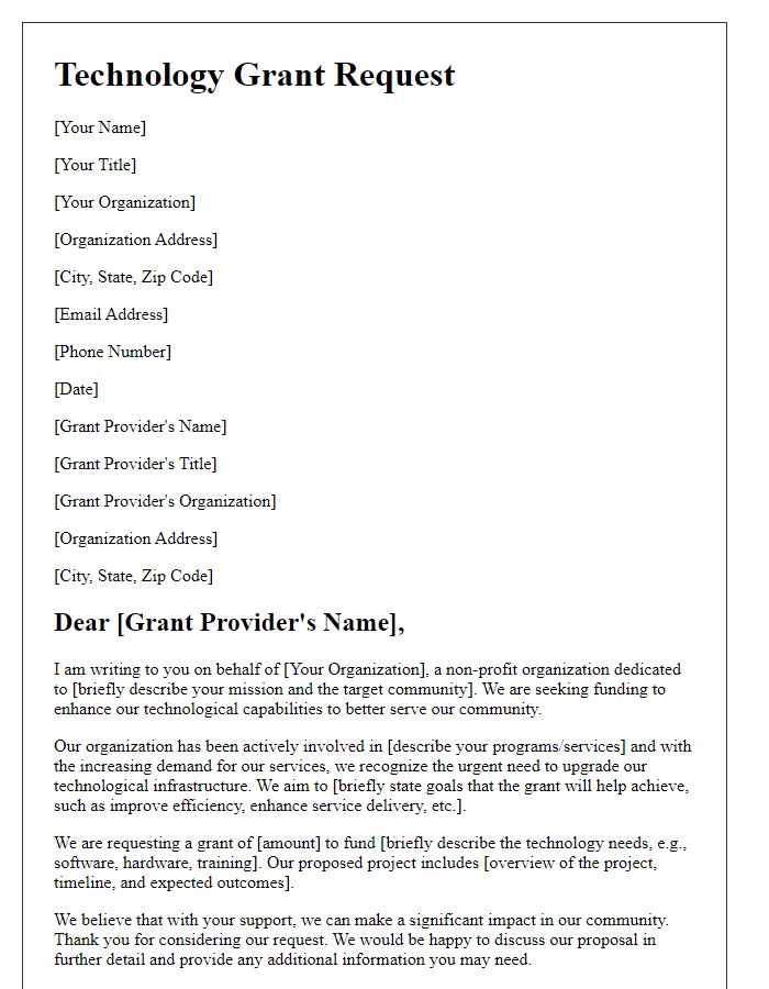 Letter template of technology grant request for non-profit organizations