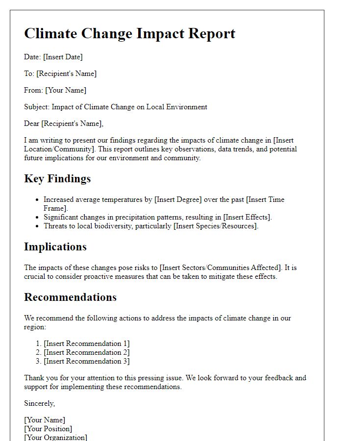 Letter template of climate change impact report