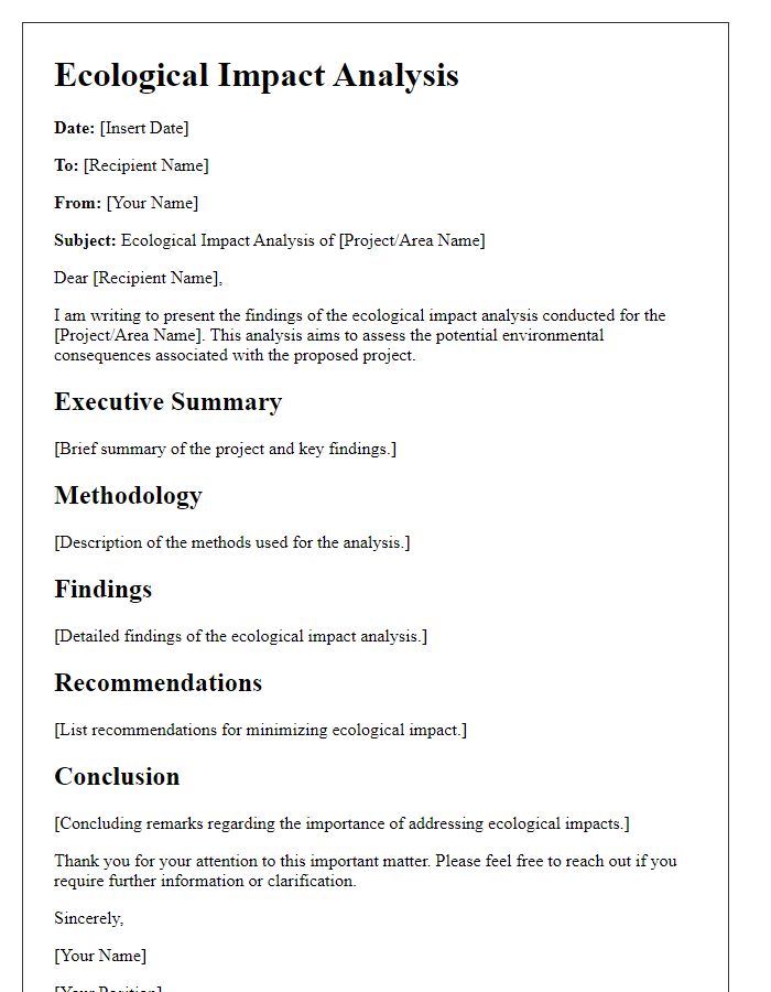 Letter template of ecological impact analysis