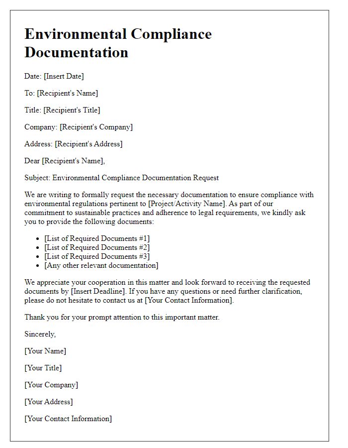 Letter template of environmental compliance documentation