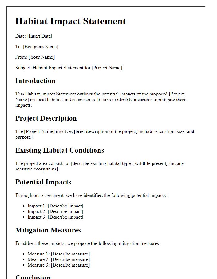 Letter template of habitat impact statement