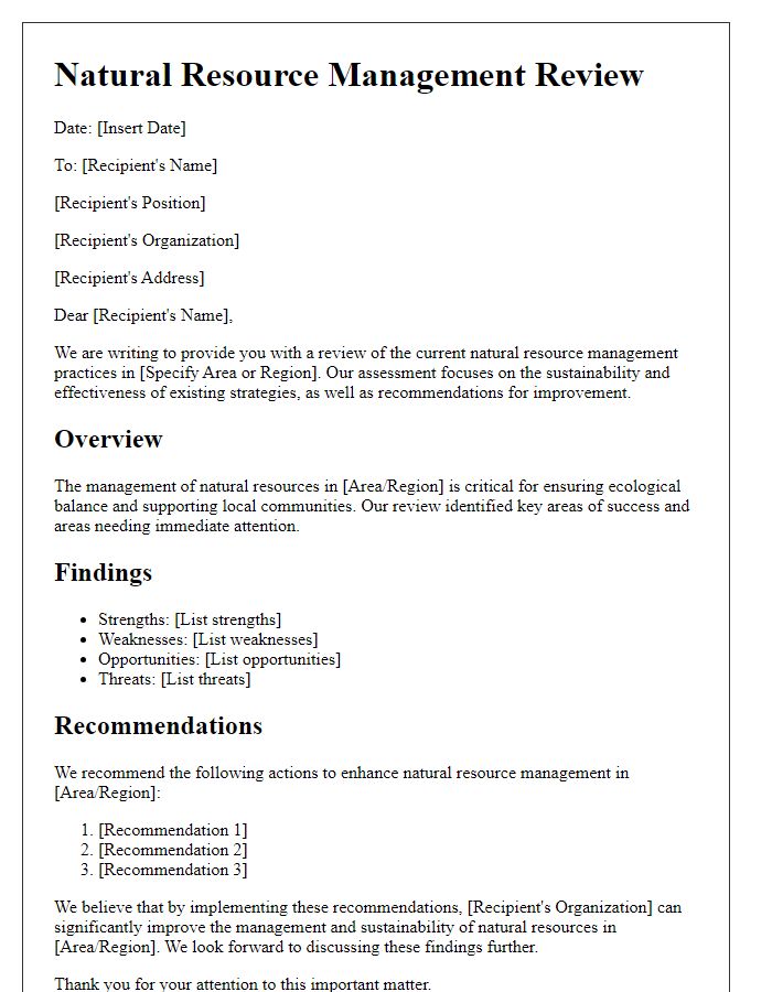 Letter template of natural resource management review