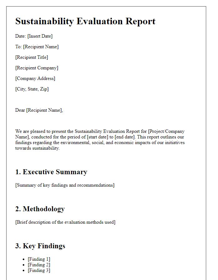 Letter template of sustainability evaluation report