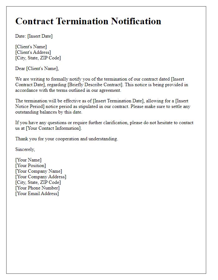 Letter template of formal notification for client contract termination