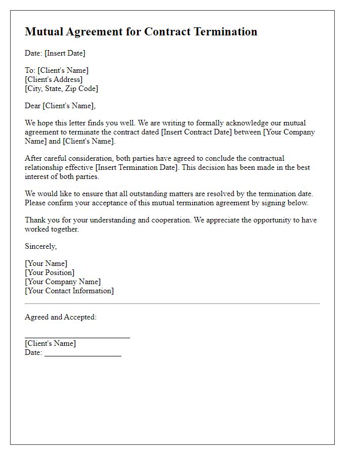 Letter template of mutual agreement for client contract termination