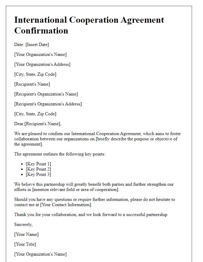 Letter template of International Cooperation Agreement Confirmation